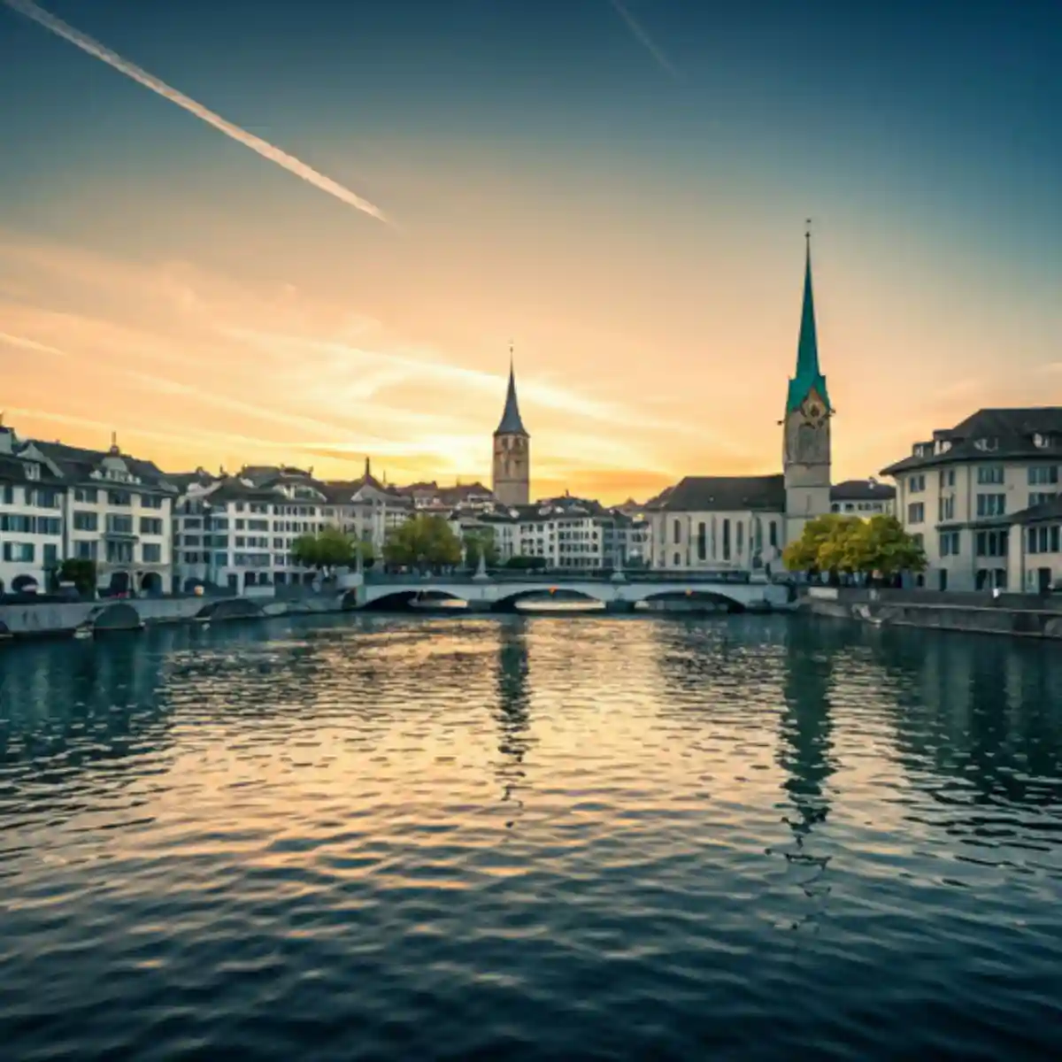 Zurich city at sunset