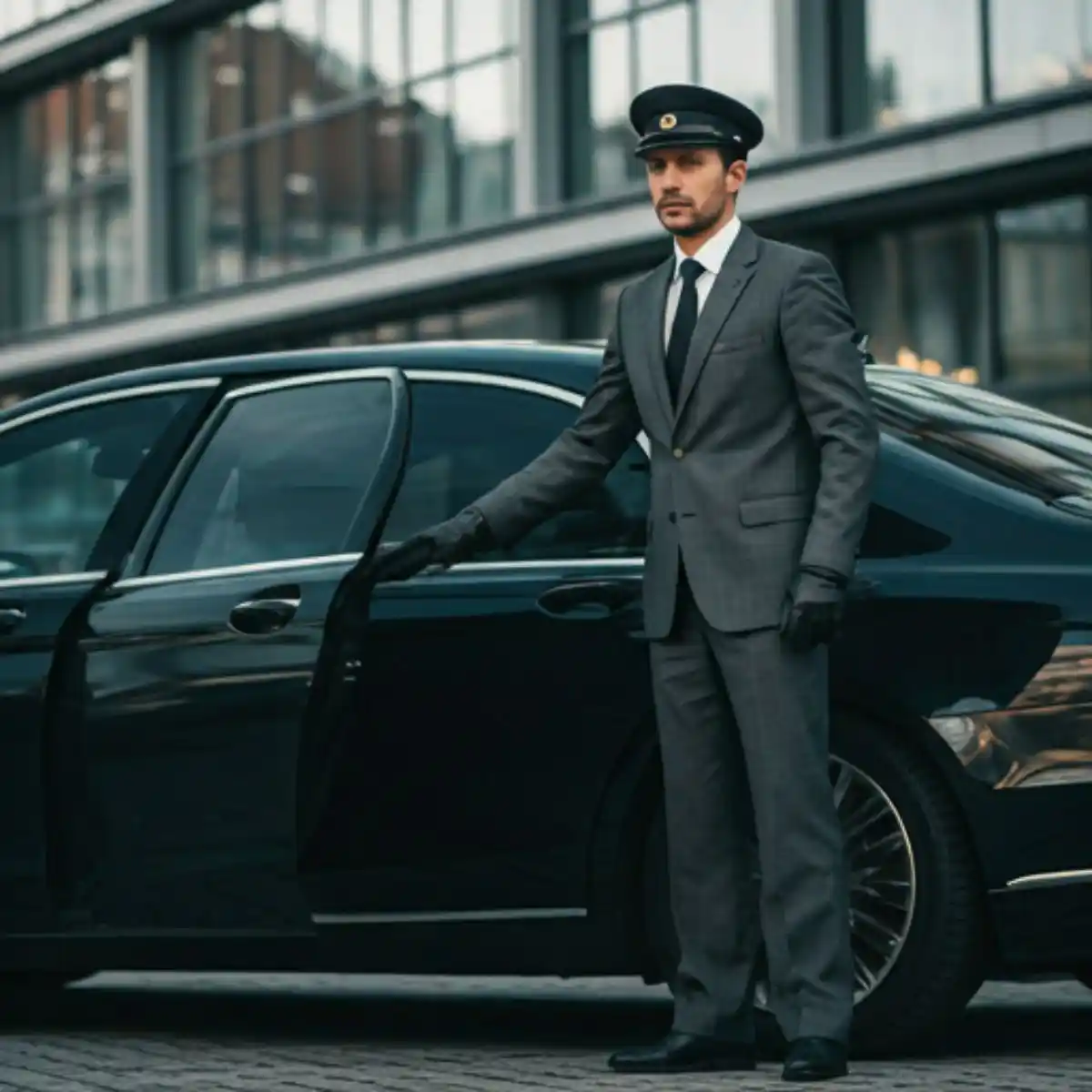 Professional chauffeur with luxury car